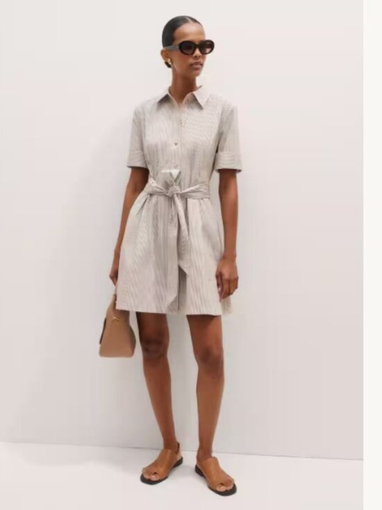 ME+EM Dresses & Skirts - ME+EM Seersucker Stripe Mini Shirt Dress With Belt Chocolate/White Sz 4